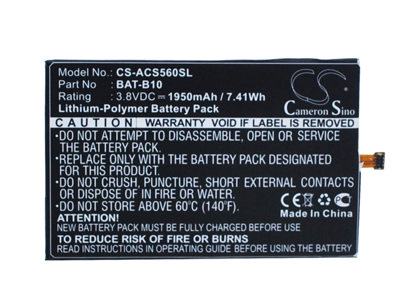 3.8V 1950mAh/7.41Wh Li-Polymer Mobile/SmartPhone Battery for Acer