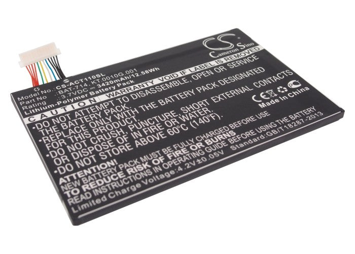 3.7V 3420mAh/12.58Wh Li-Polymer Tablet Battery for Acer