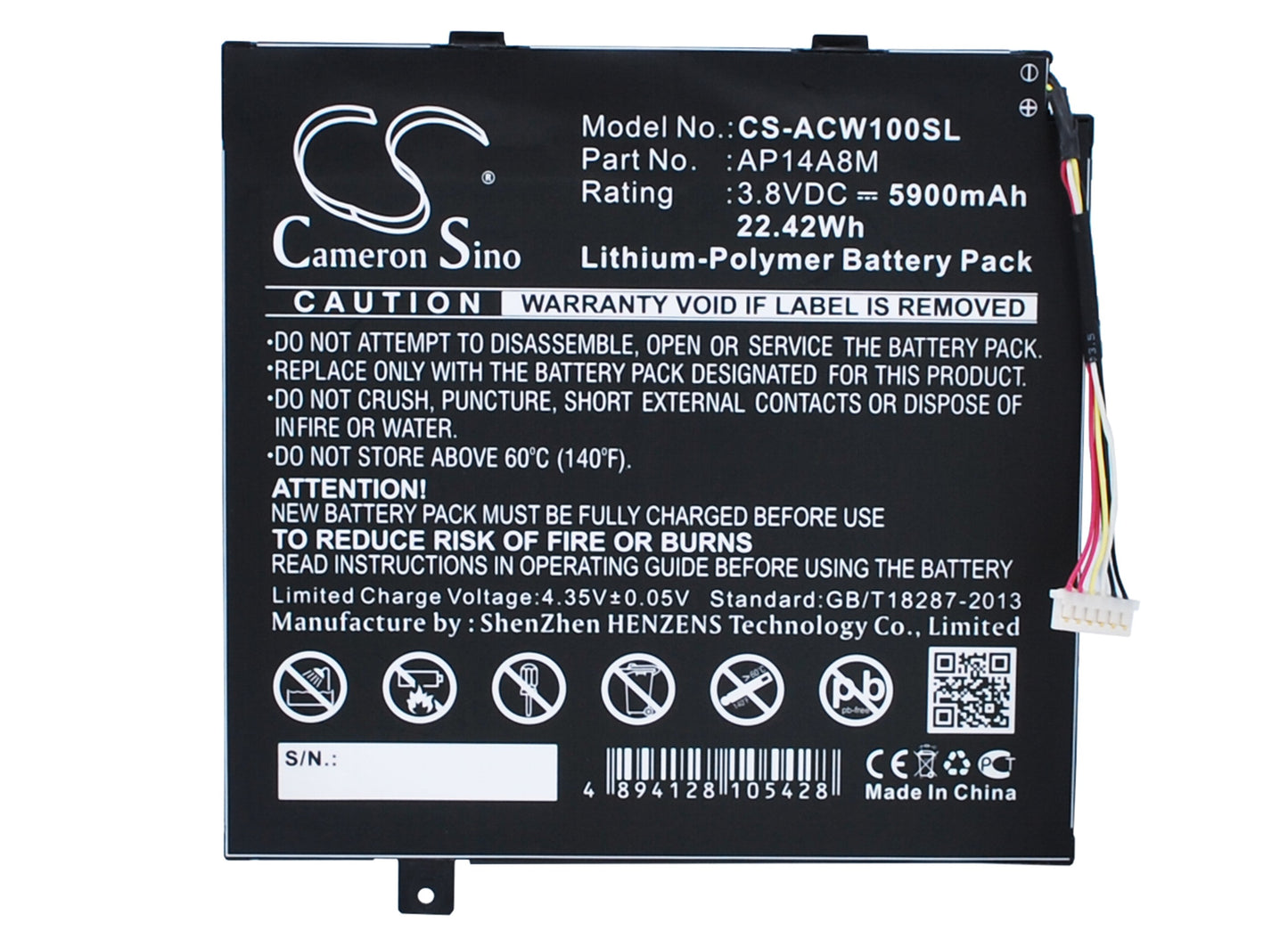 3.8V 5900mAh/22.42Wh Li-Polymer Tablet Battery for Acer