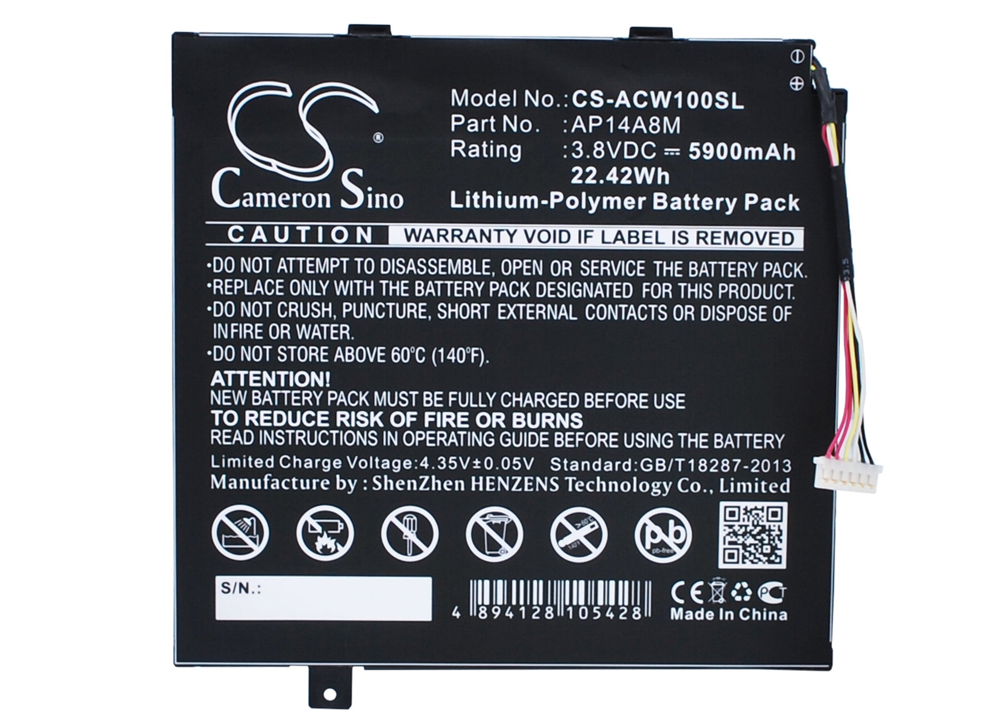 3.8V 5900mAh/22.42Wh Li-Polymer Tablet Battery for Acer