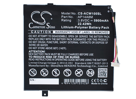3.8V 5900mAh/22.42Wh Li-Polymer Tablet Battery for Acer