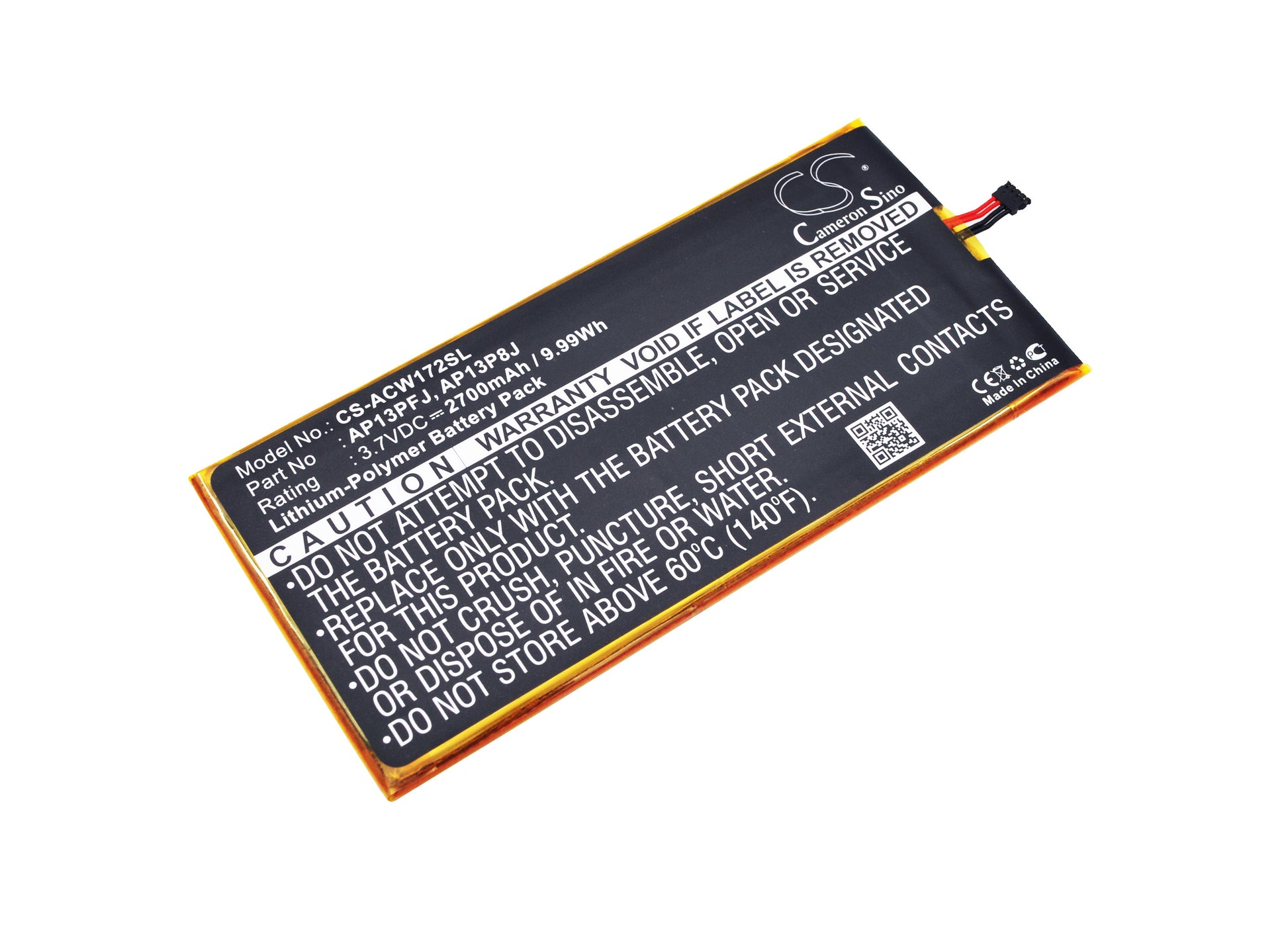 3.7V 2700mAh/9.99Wh Li-Polymer Tablet Battery for Acer