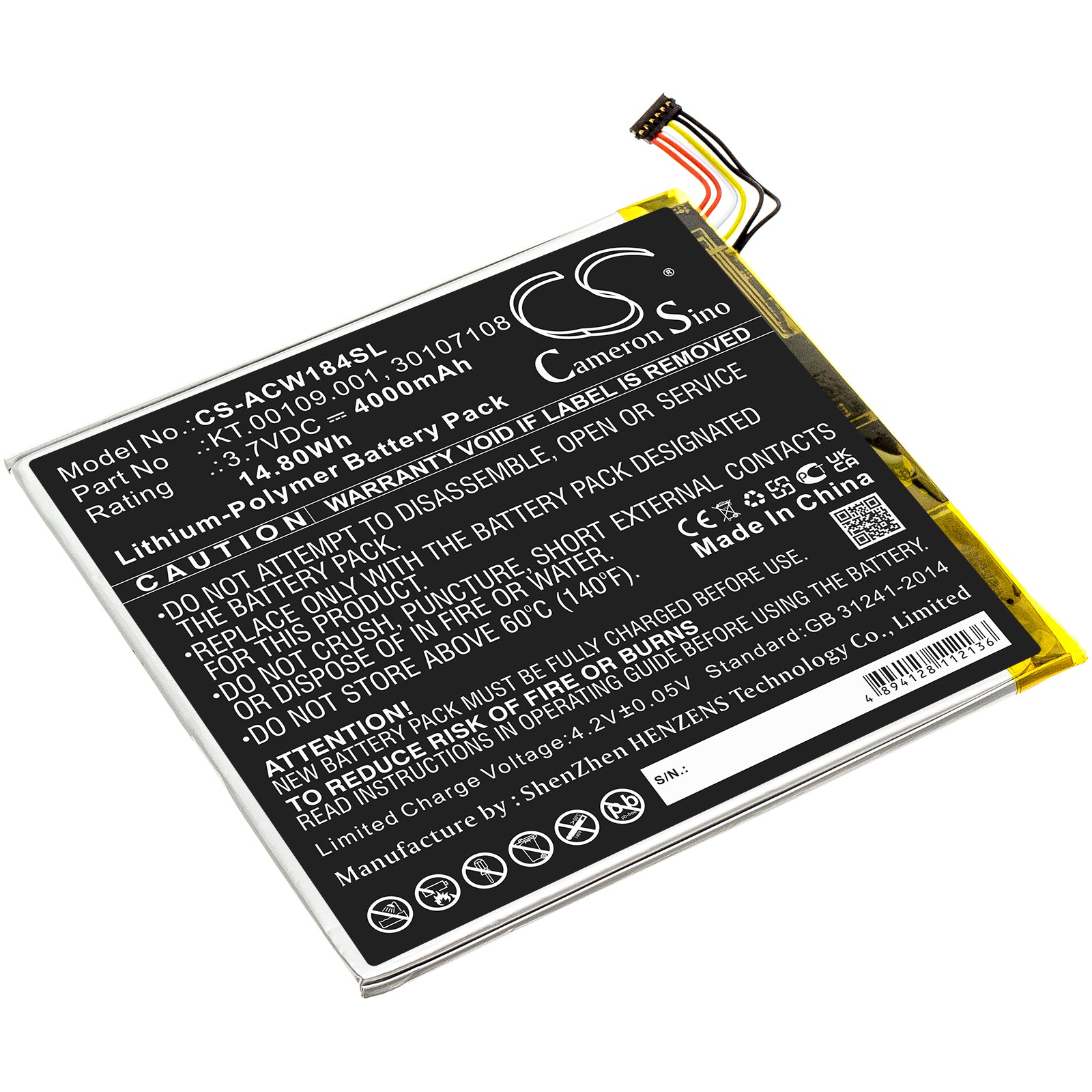 3.7V 5000mAh/18.50Wh Li-Polymer Tablet Battery for Acer