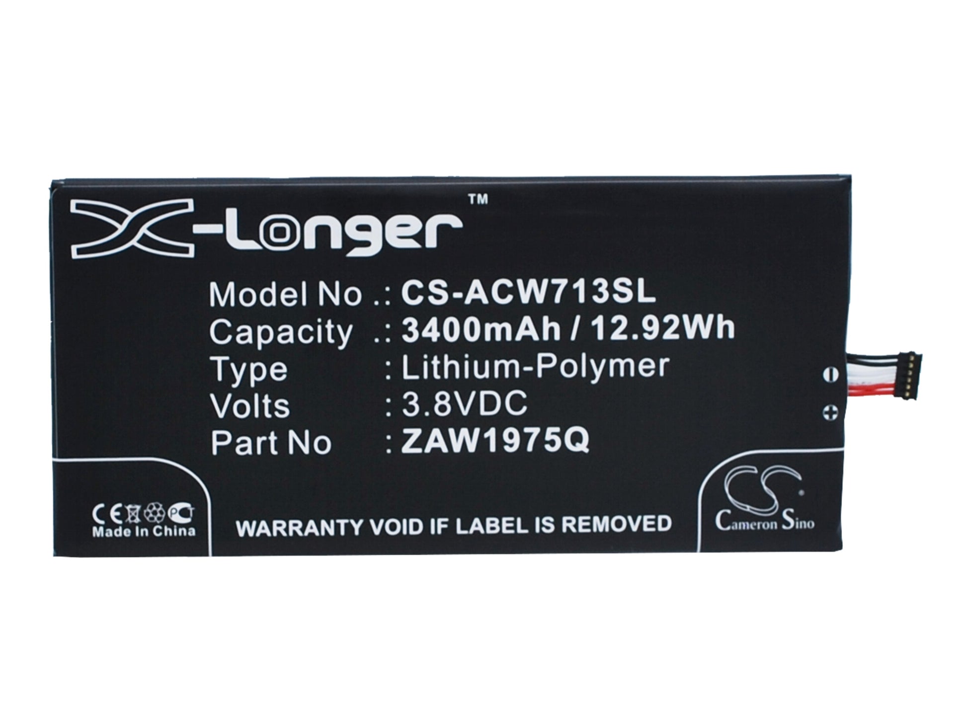 3.8V 3400mAh/12.92Wh Li-Polymer Tablet Battery for Acer