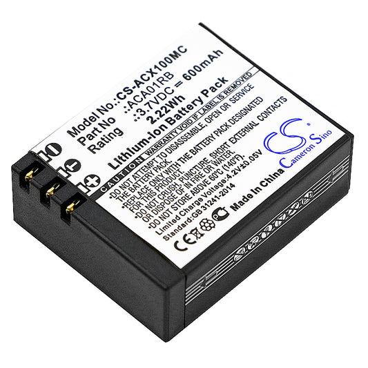 3.7V 600mAh/2.22Wh Li-Polymer Camera Battery for ACTIVEON