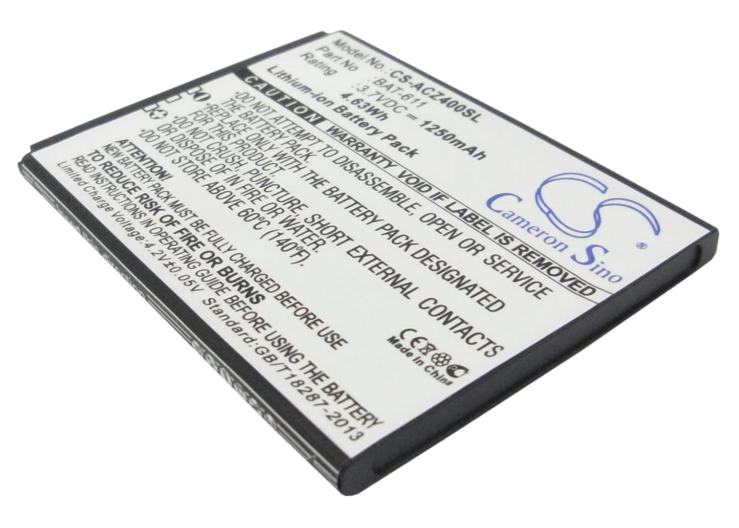 3.7V 1250mAh/4.63Wh Li-ion Mobile/SmartPhone Battery for Acer