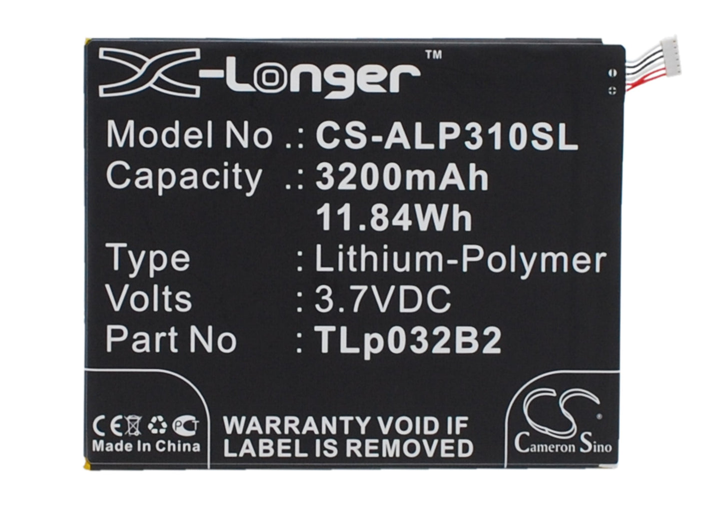 3.7V 3200mAh/11.84Wh Li-Polymer Tablet Battery for Alcatel