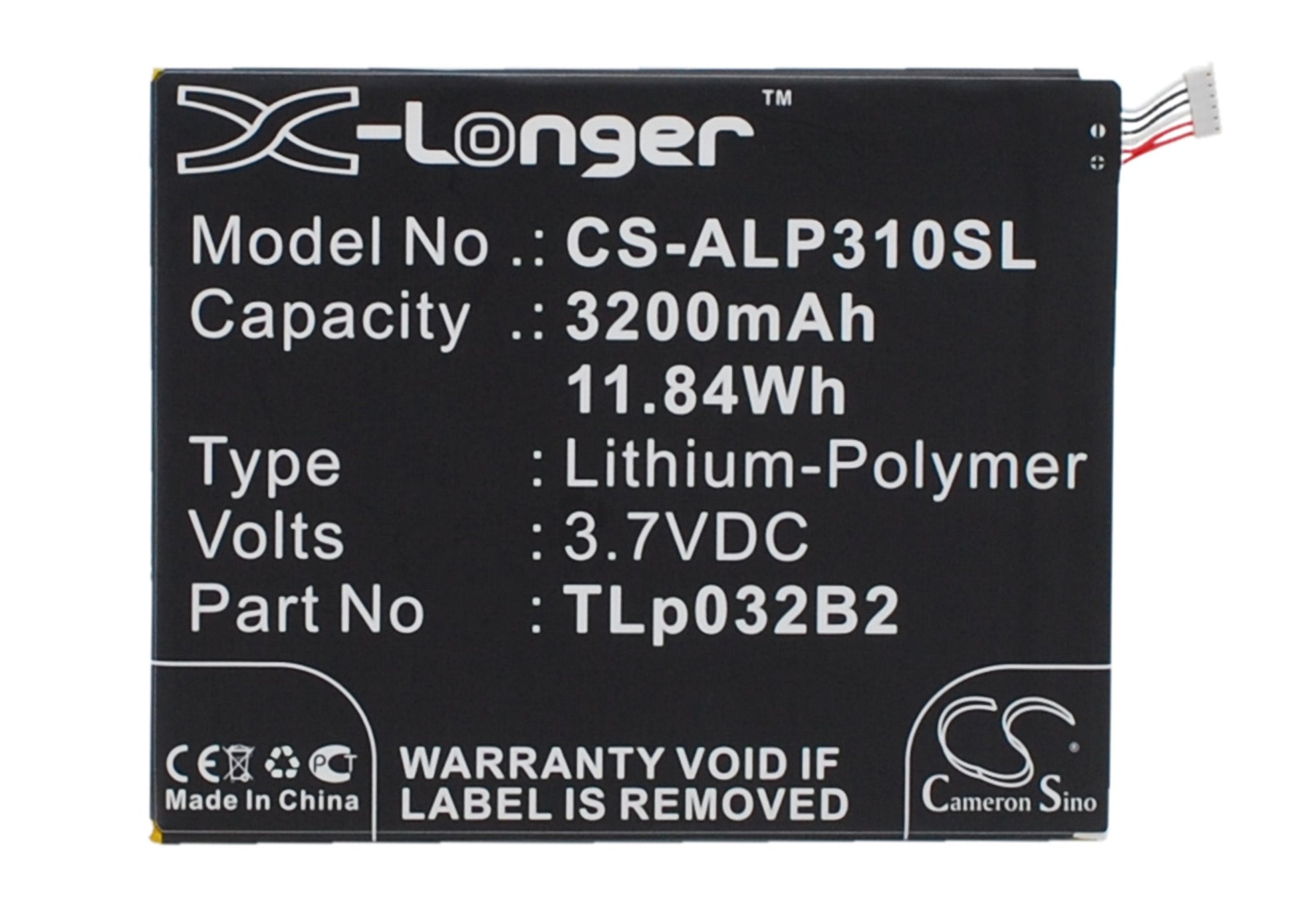 3.7V 3200mAh/11.84Wh Li-Polymer Tablet Battery for Alcatel