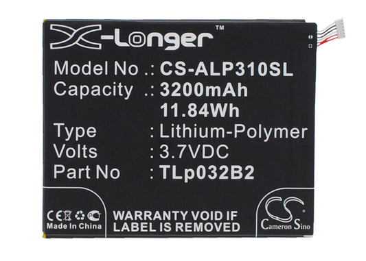 3.7V 3200mAh/11.84Wh Li-Polymer Tablet Battery for Alcatel