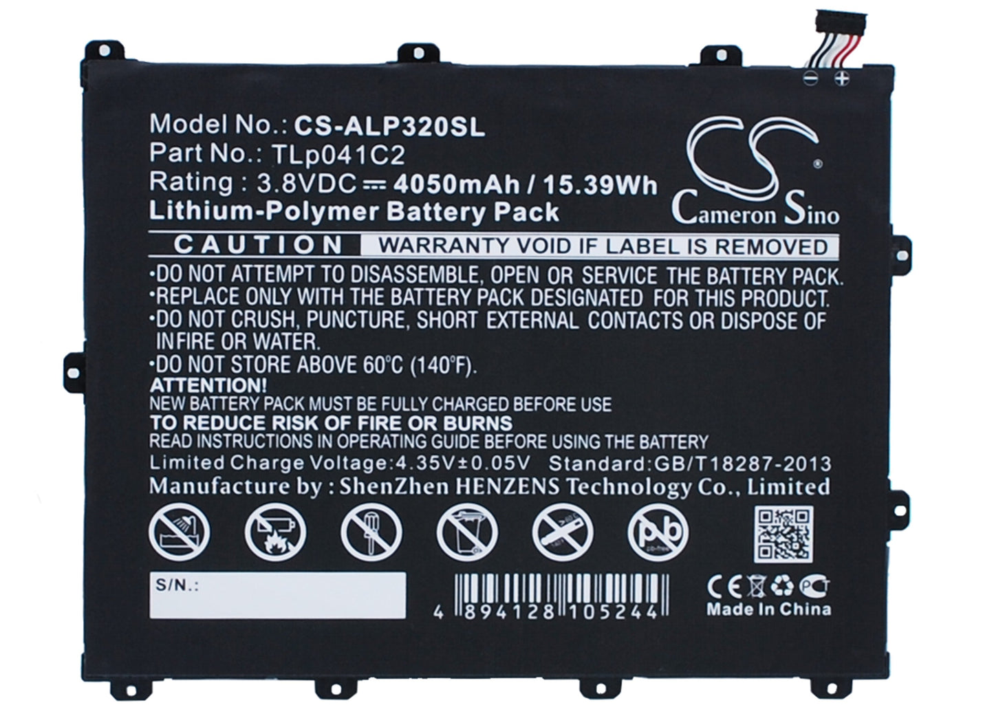 3.8V 4050mAh/15.39Wh Li-Polymer Tablet Battery for Alcatel
