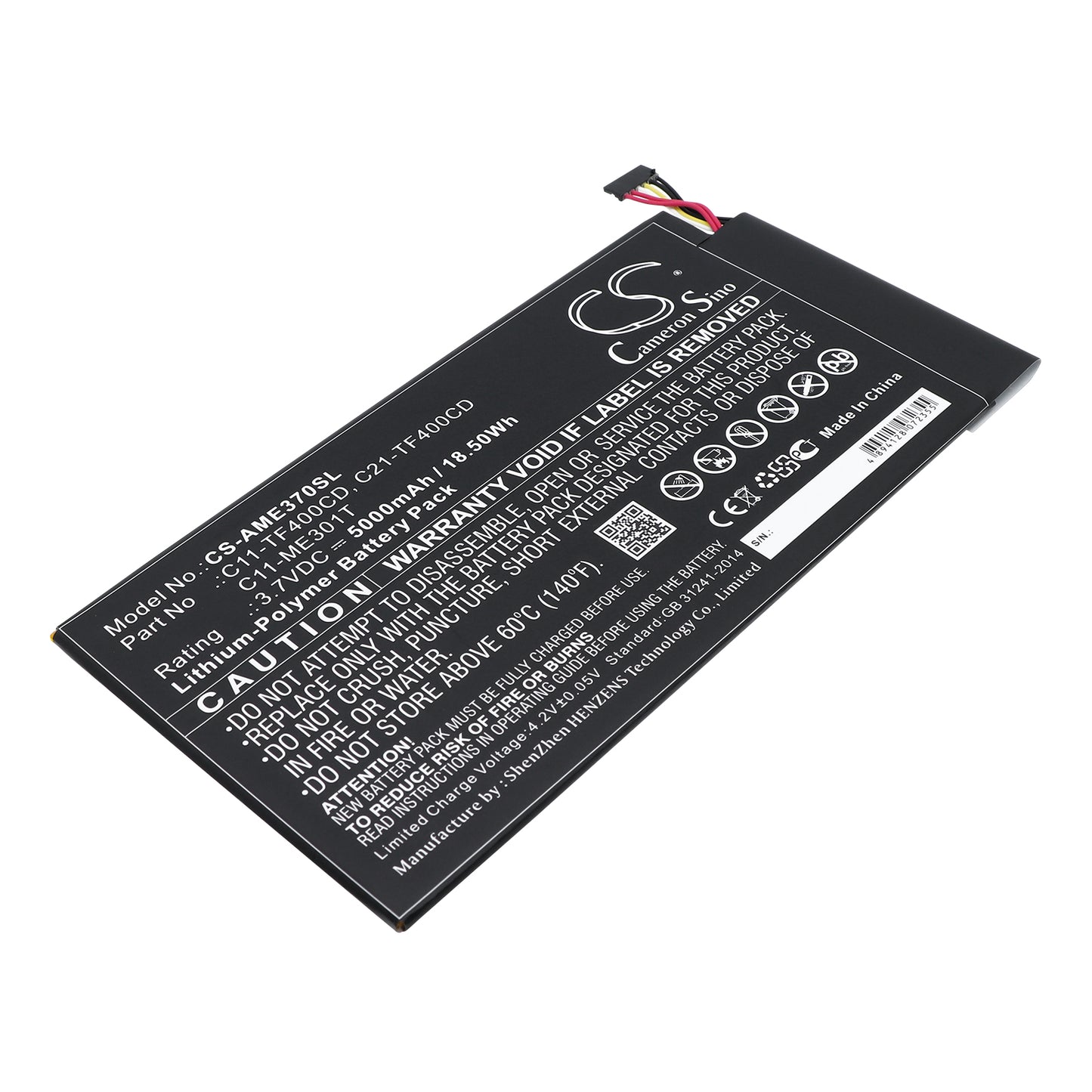 3.7VV 5000mAh/18.50Wh Li-Polymer Tablet Battery for Asus