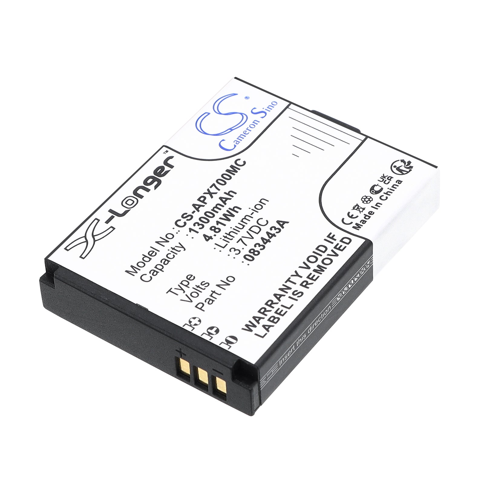 3.7V 1300mAh/4.81Wh Li-ion Camera Battery for Actionpro