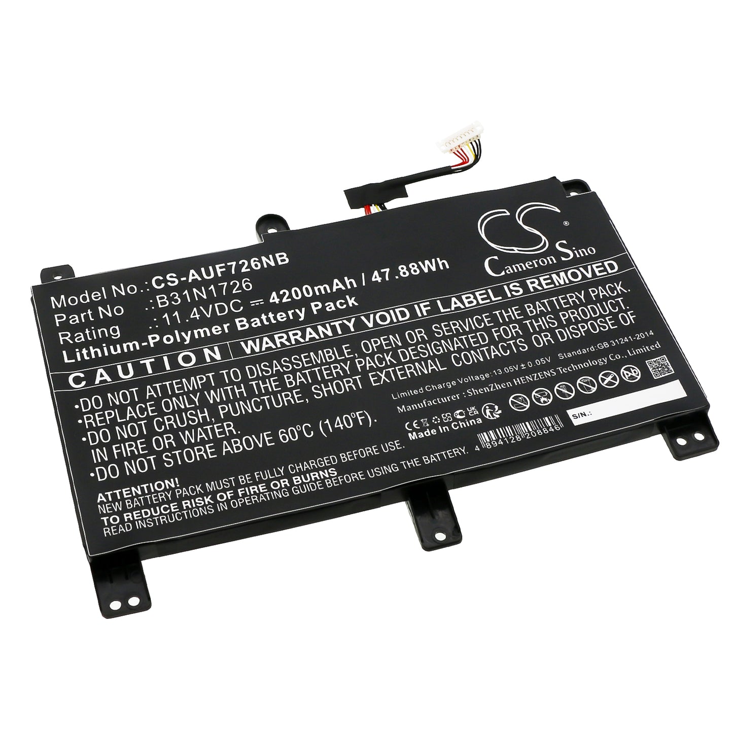 CS-AUF726NB Replacement Battery – Compatible with FX504, FX504G, FX504GD, FX504GD-0181D8750H, FX504GD-0191A8750H, FX504GD-DM364T, FX504GD-DM812T, FX504GD-E4021T, FX504GD-E4075, FX504GD-E41055, FX504GD-E4148T, FX504GD-E4292T, FX504GD-E4371T, FX504GD-E4603T, FX504GD-E4653T, FX504GD-EN1045, FX504GD-ES51, FX504GD-NH51, FX504GD-Q52SP-CB, FX504GE, FX504GE-0071A8750H, FX504GE-0131A8300H, FX504GE-0261A8750H, FX504GE-DM024, FX504GE-DM040T, FX504GE-DM043T, FX504GE-DM050, FX504GE-DM052, FX504GE-DM122T,