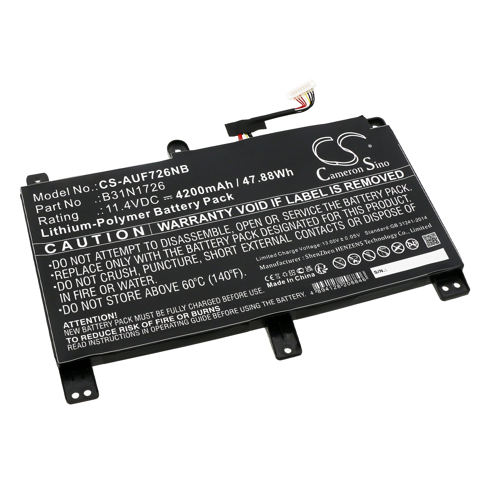 CS-AUF726NB Replacement Battery – Compatible with FX504, FX504G, FX504GD, FX504GD-0181D8750H, FX504GD-0191A8750H, FX504GD-DM364T, FX504GD-DM812T, FX504GD-E4021T, FX504GD-E4075, FX504GD-E41055, FX504GD-E4148T, FX504GD-E4292T, FX504GD-E4371T, FX504GD-E4603T, FX504GD-E4653T, FX504GD-EN1045, FX504GD-ES51, FX504GD-NH51, FX504GD-Q52SP-CB, FX504GE, FX504GE-0071A8750H, FX504GE-0131A8300H, FX504GE-0261A8750H, FX504GE-DM024, FX504GE-DM040T, FX504GE-DM043T, FX504GE-DM050, FX504GE-DM052, FX504GE-DM122T,