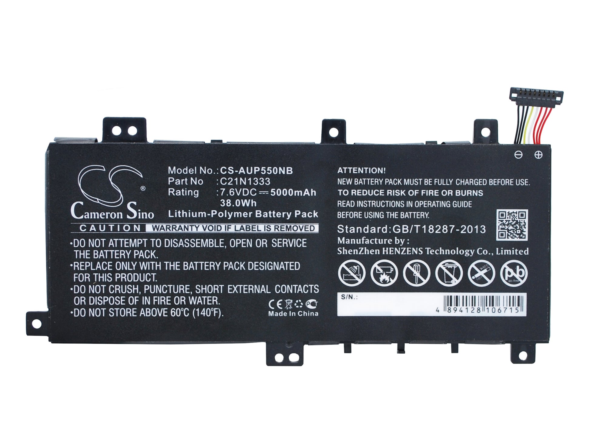 7.6V 5000mAh/38.0Wh Li-Polymer Notebook/Laptop Battery for Asus