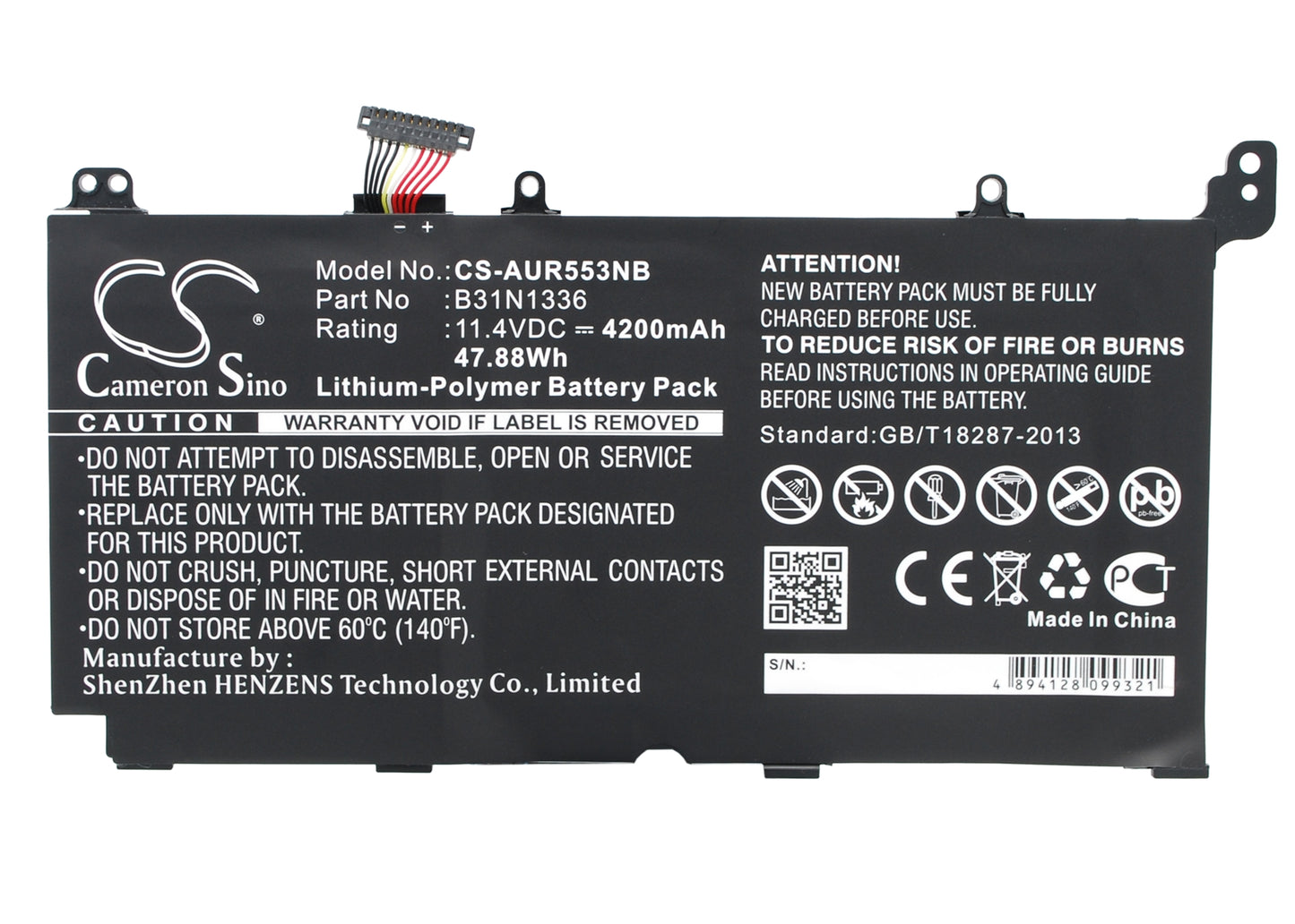11.4V 4200mAh/47.88Wh Li-Polymer Notebook/Laptop Battery for Asus
