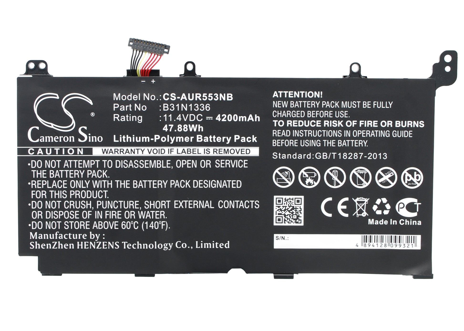 11.4V 4200mAh/47.88Wh Li-Polymer Notebook/Laptop Battery for Asus