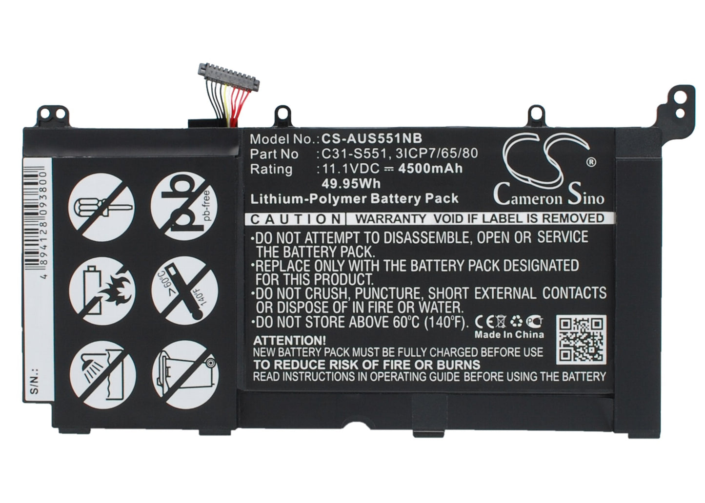 11.1V 4500mAh/49.95Wh Li-Polymer Notebook/Laptop Battery for Asus