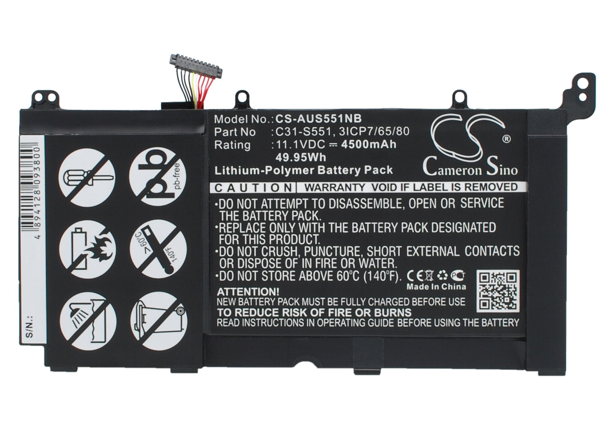 11.1V 4500mAh/49.95Wh Li-Polymer Notebook/Laptop Battery for Asus
