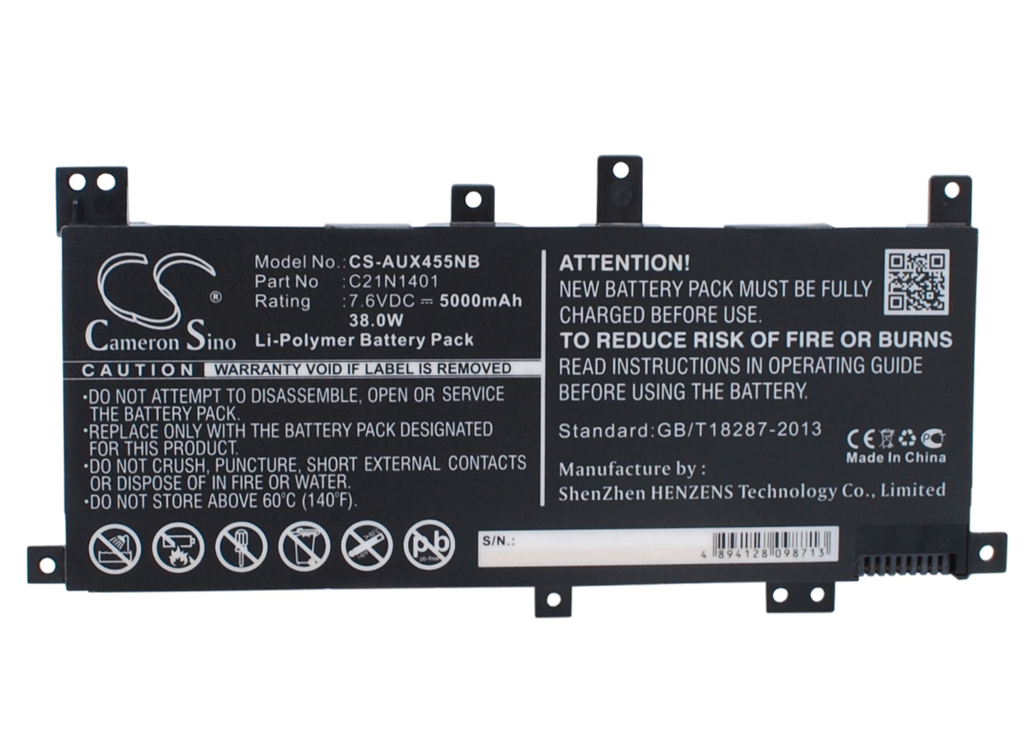 7.6V 5000mAh/38.00Wh Li-Polymer Notebook/Laptop Battery for Asus