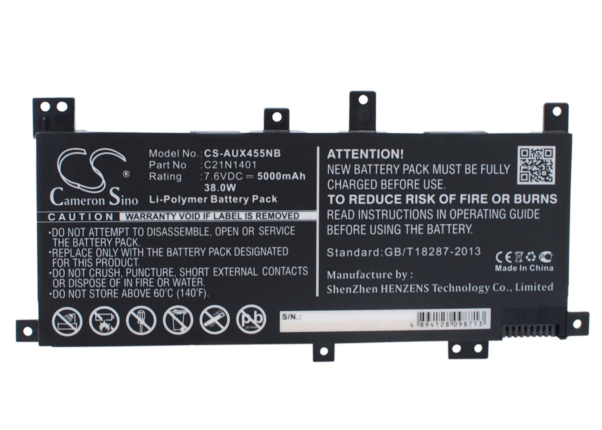 7.6V 5000mAh/38.00Wh Li-Polymer Notebook/Laptop Battery for Asus