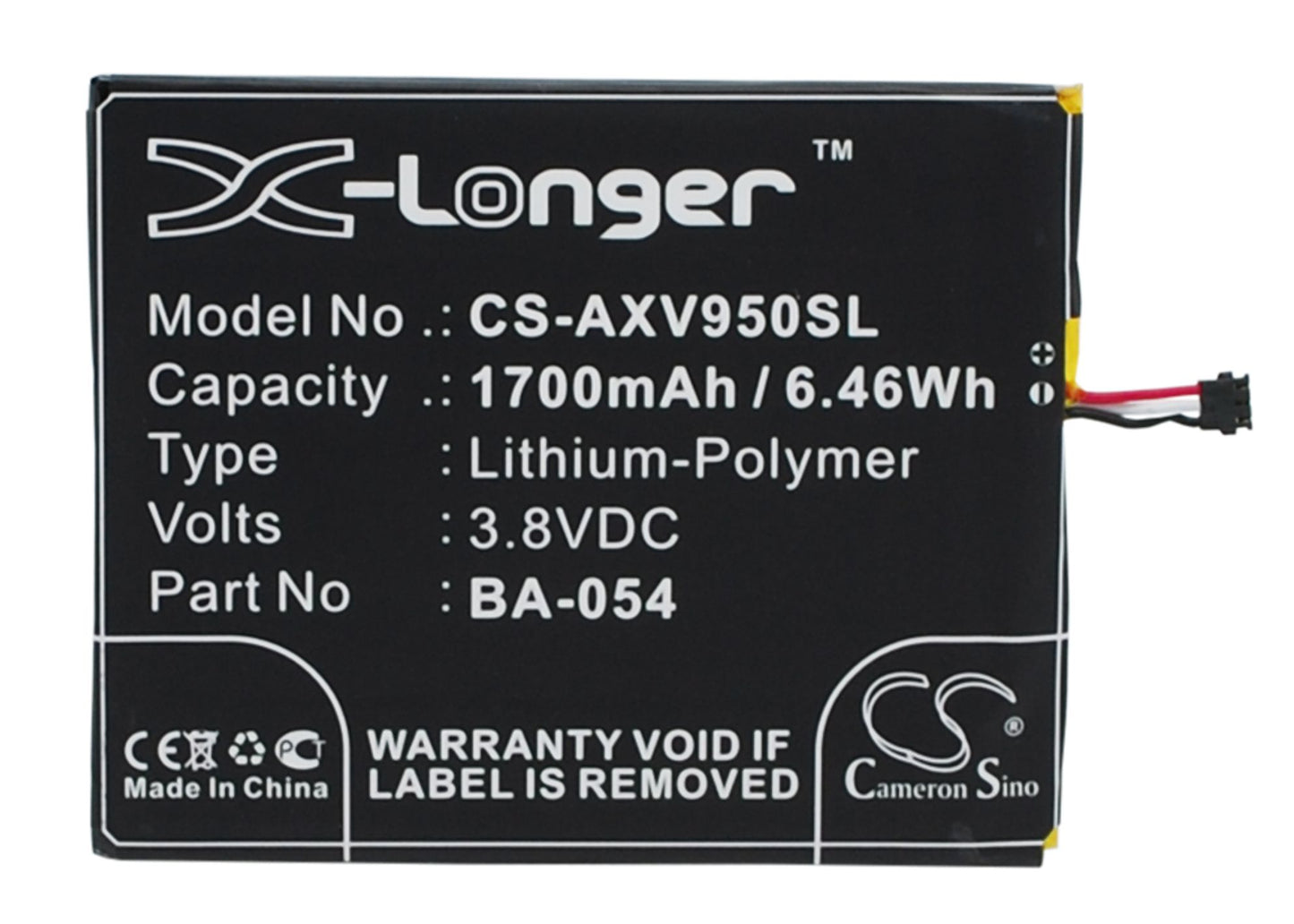 3.8V 1700mAh/6.46Wh Li-Polymer Mobile/SmartPhone Battery for AUX