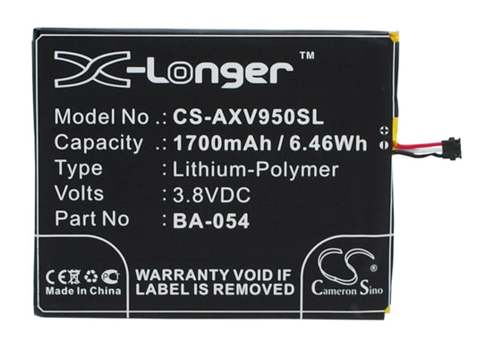 3.8V 1700mAh/6.46Wh Li-Polymer Mobile/SmartPhone Battery for AUX