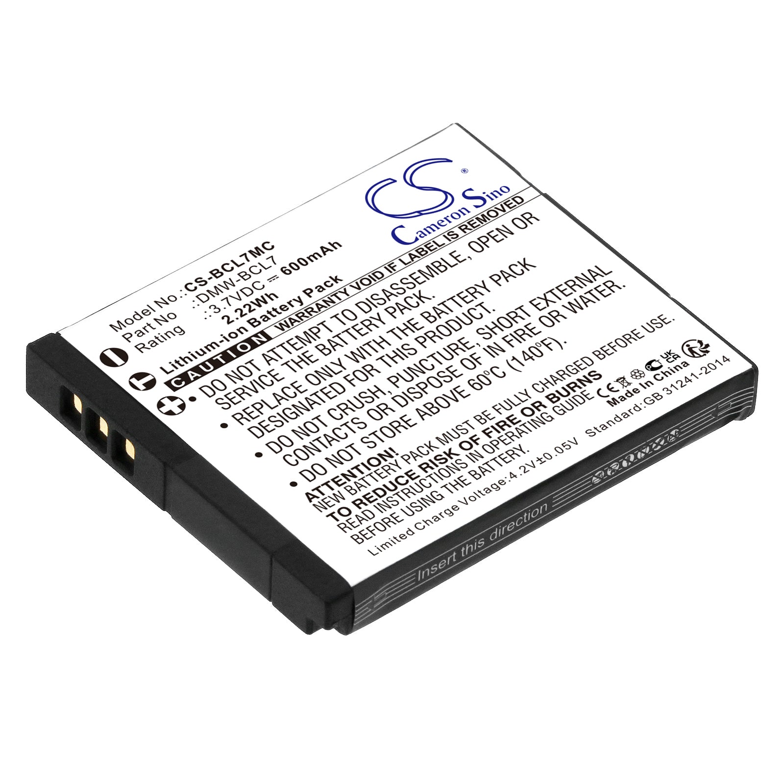 3.7V 600mAh/2.22Wh Li-ion Camera Battery for Panasonic