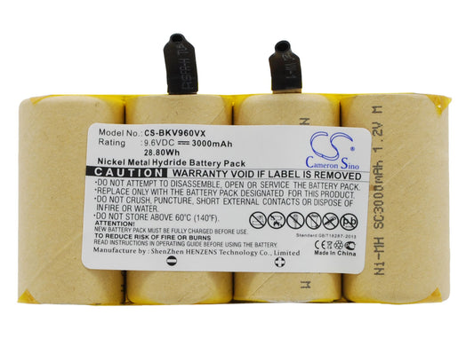 9.6V 3000mAh/28.80Wh Ni-MH Vacuum Battery for Black & Decker