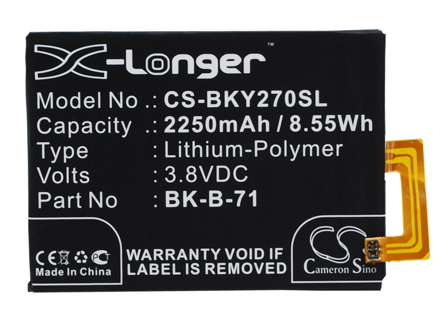 3.8V 2250mAh/8.55Wh Li-Polymer Mobile/SmartPhone Battery for BBK