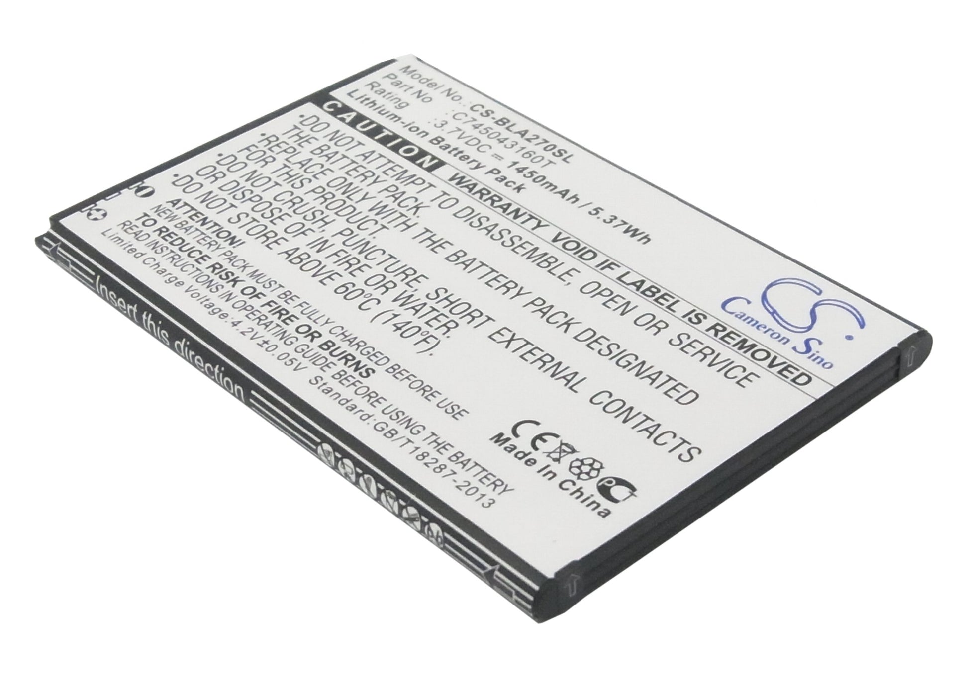 3.7V 1450mAh/5.37Wh Li-ion Mobile/SmartPhone Battery for BLU