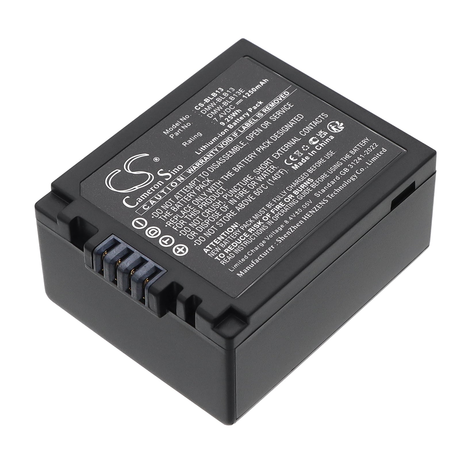 7.4V 1250mAh/9.25Wh Li-ion Camera Battery for Panasonic