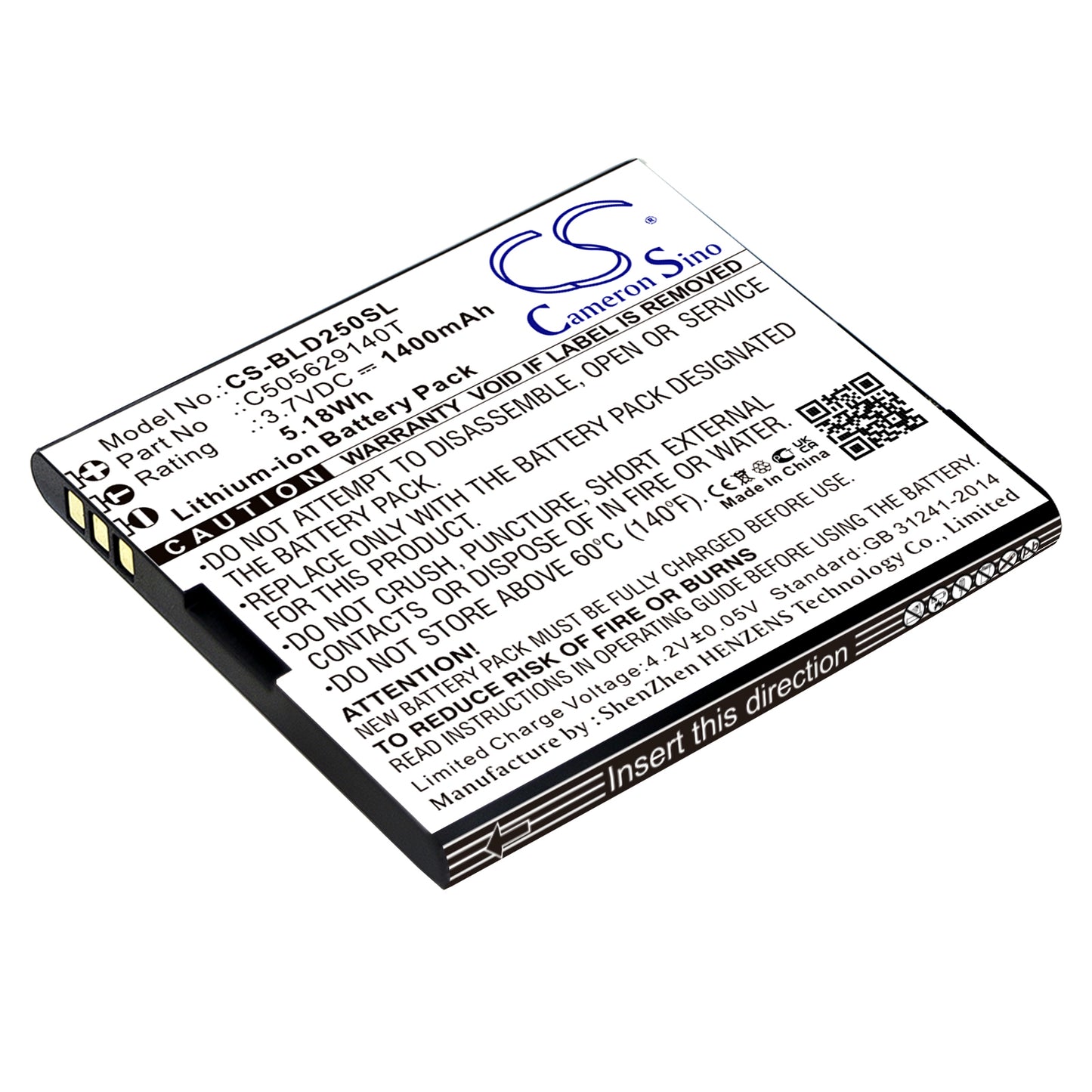 3.7V 1400mAh/5.18Wh Li-ion Mobile/SmartPhone Battery for BLU