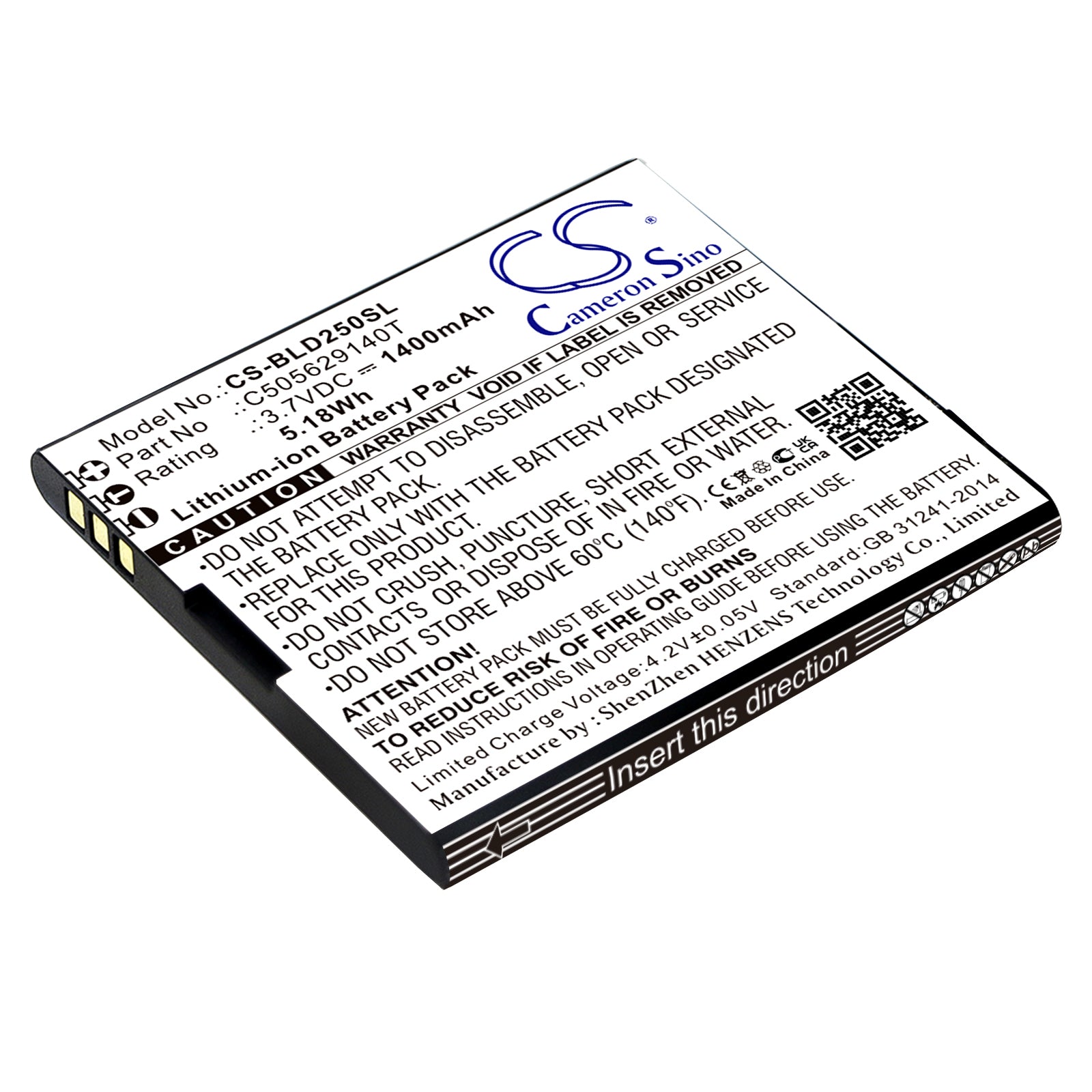 3.7V 1400mAh/5.18Wh Li-ion Mobile/SmartPhone Battery for BLU