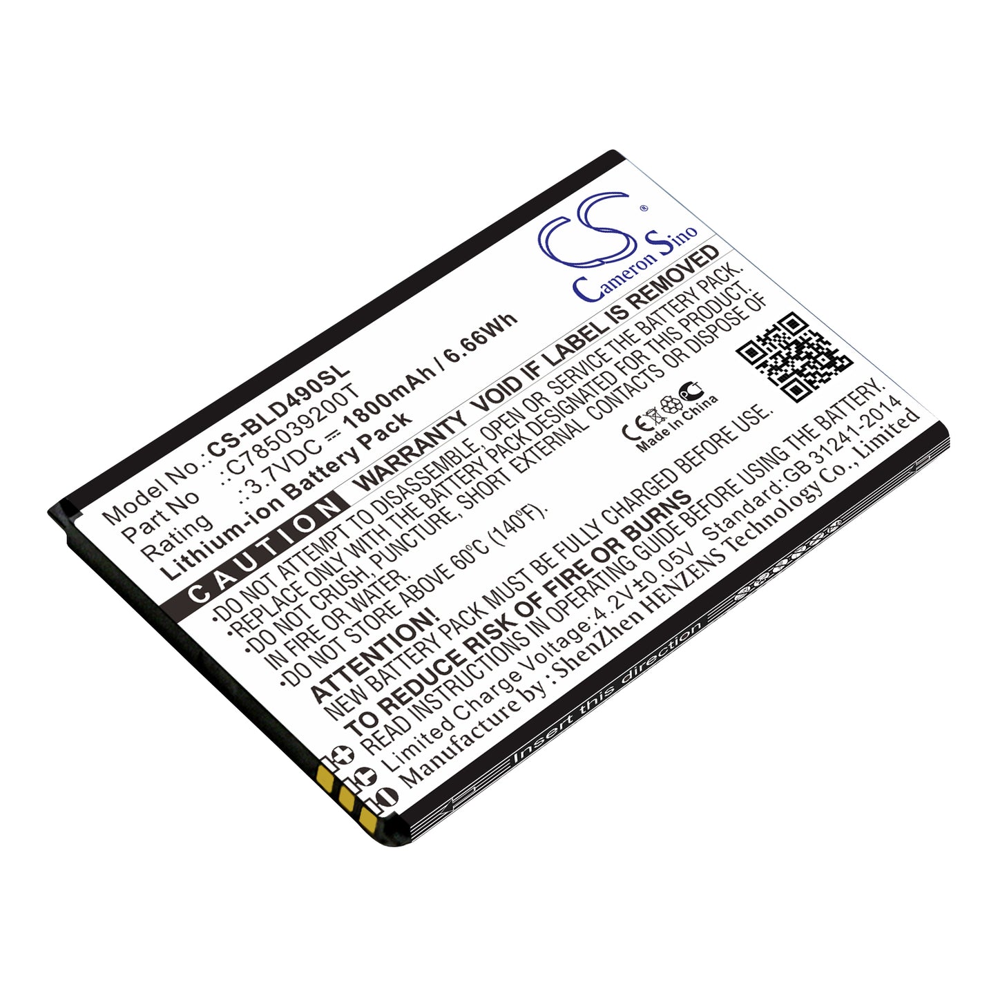3.7V 1800mAh/6.66Wh Li-ion Mobile/SmartPhone Battery for BLU