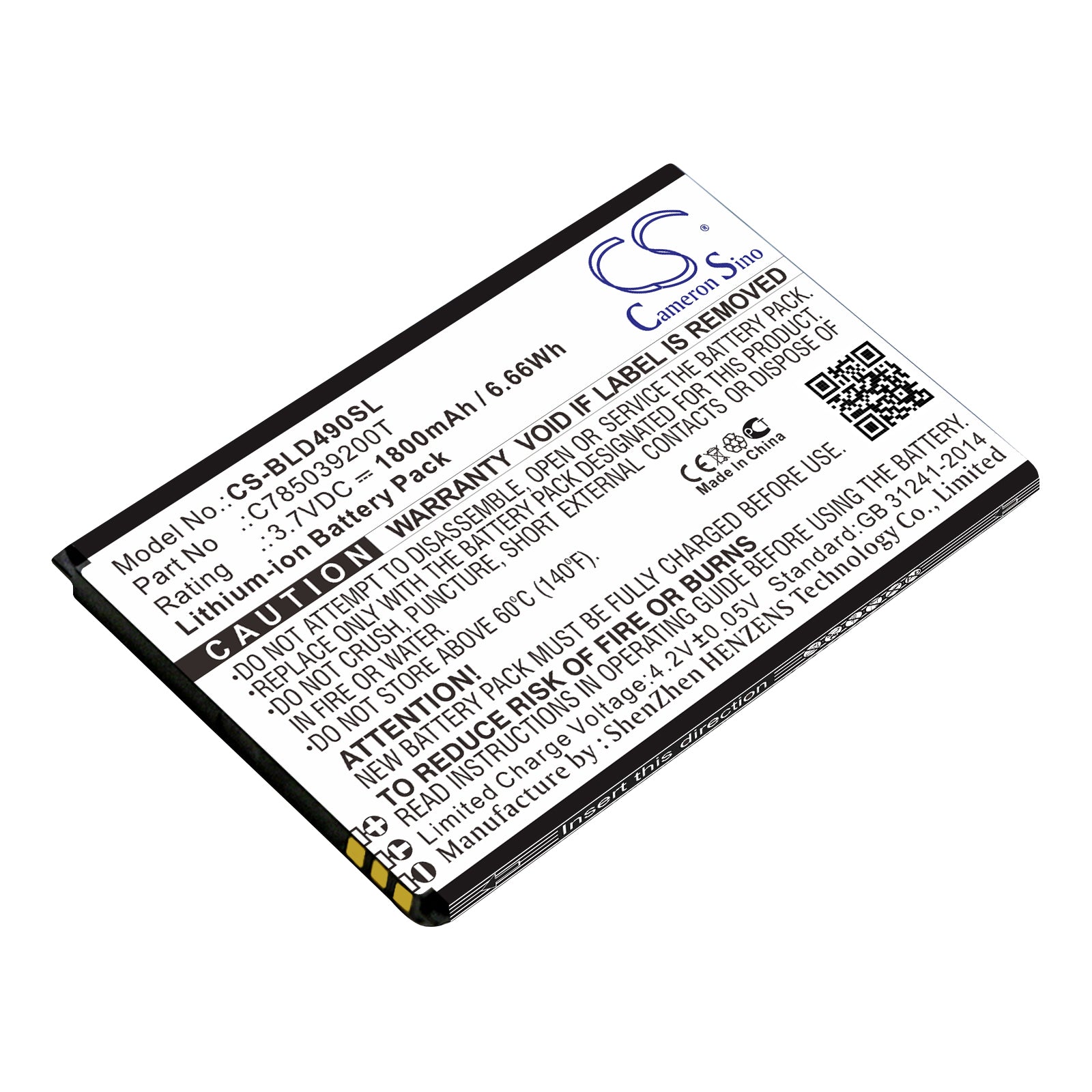 3.7V 1800mAh/6.66Wh Li-ion Mobile/SmartPhone Battery for BLU