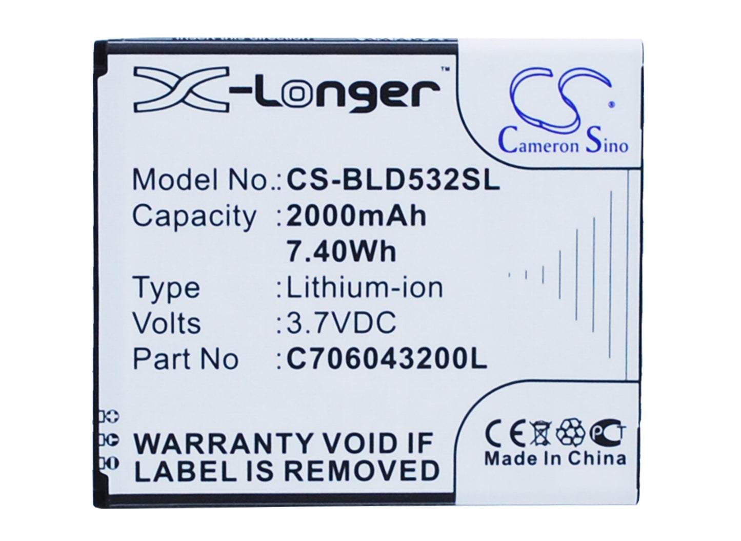 3.7V 2000mAh/7.40Wh Li-ion Mobile/SmartPhone Battery for BLU