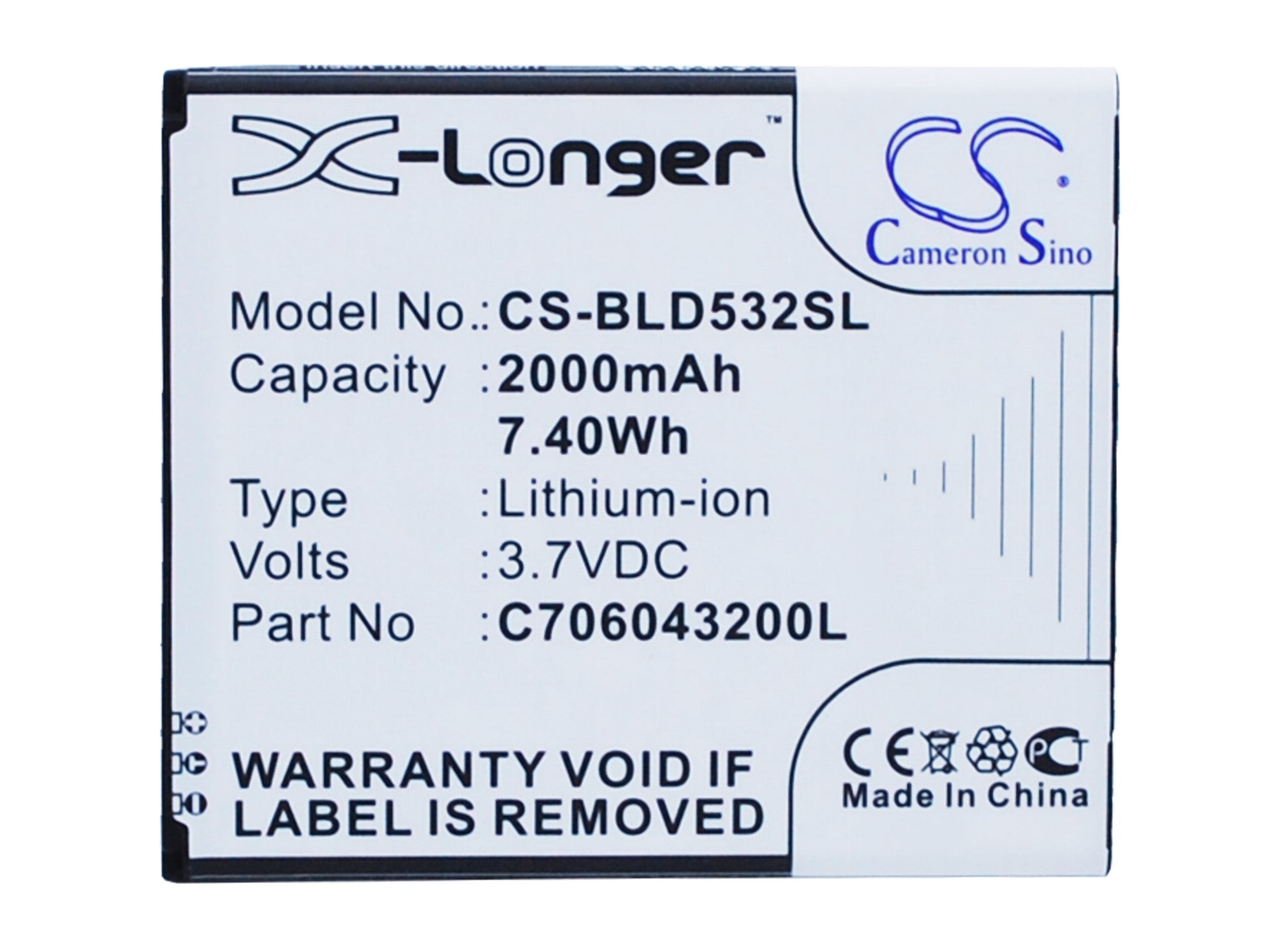 3.7V 2000mAh/7.40Wh Li-ion Mobile/SmartPhone Battery for BLU