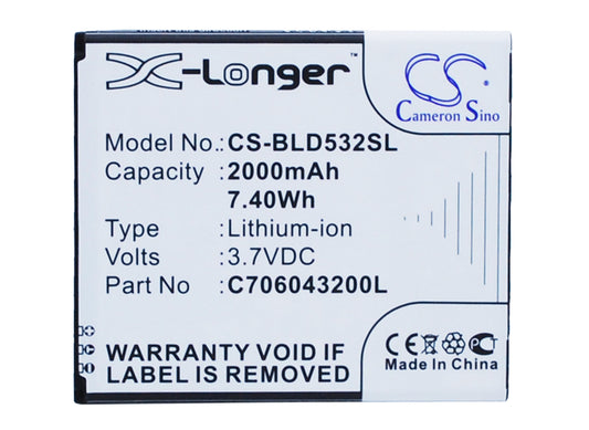 3.7V 2000mAh/7.40Wh Li-ion Mobile/SmartPhone Battery for BLU
