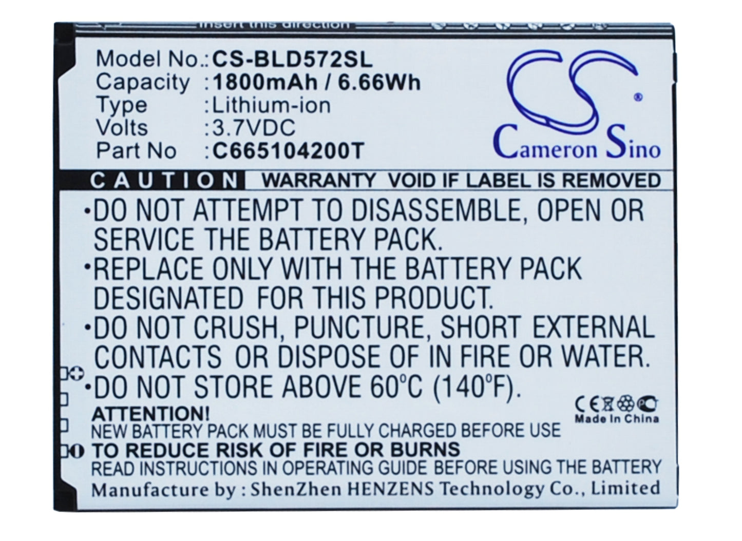 3.7V 1800mAh/6.66Wh Li-ion Mobile/SmartPhone Battery for BLU