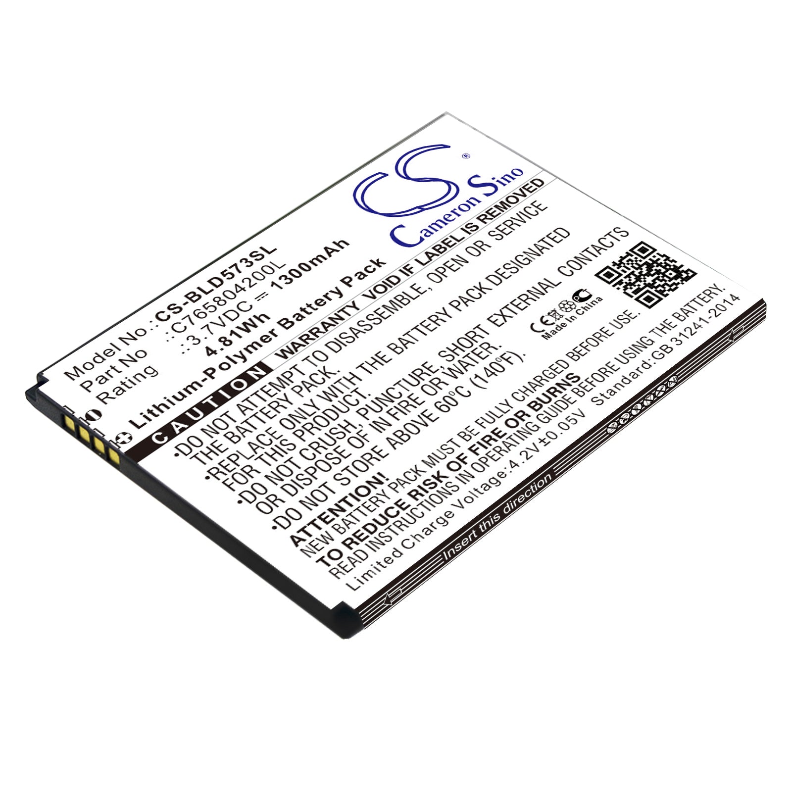 3.7V 1300mAh/4.81Wh Li-Polymer Mobile/SmartPhone Battery for BLU