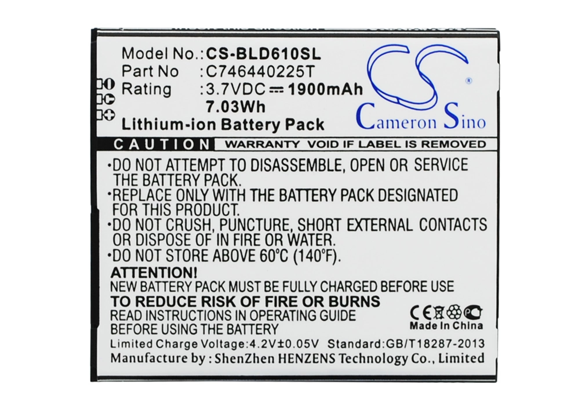 3.7V 1900mAh/7.03Wh Li-ion Mobile/SmartPhone Battery for BLU
