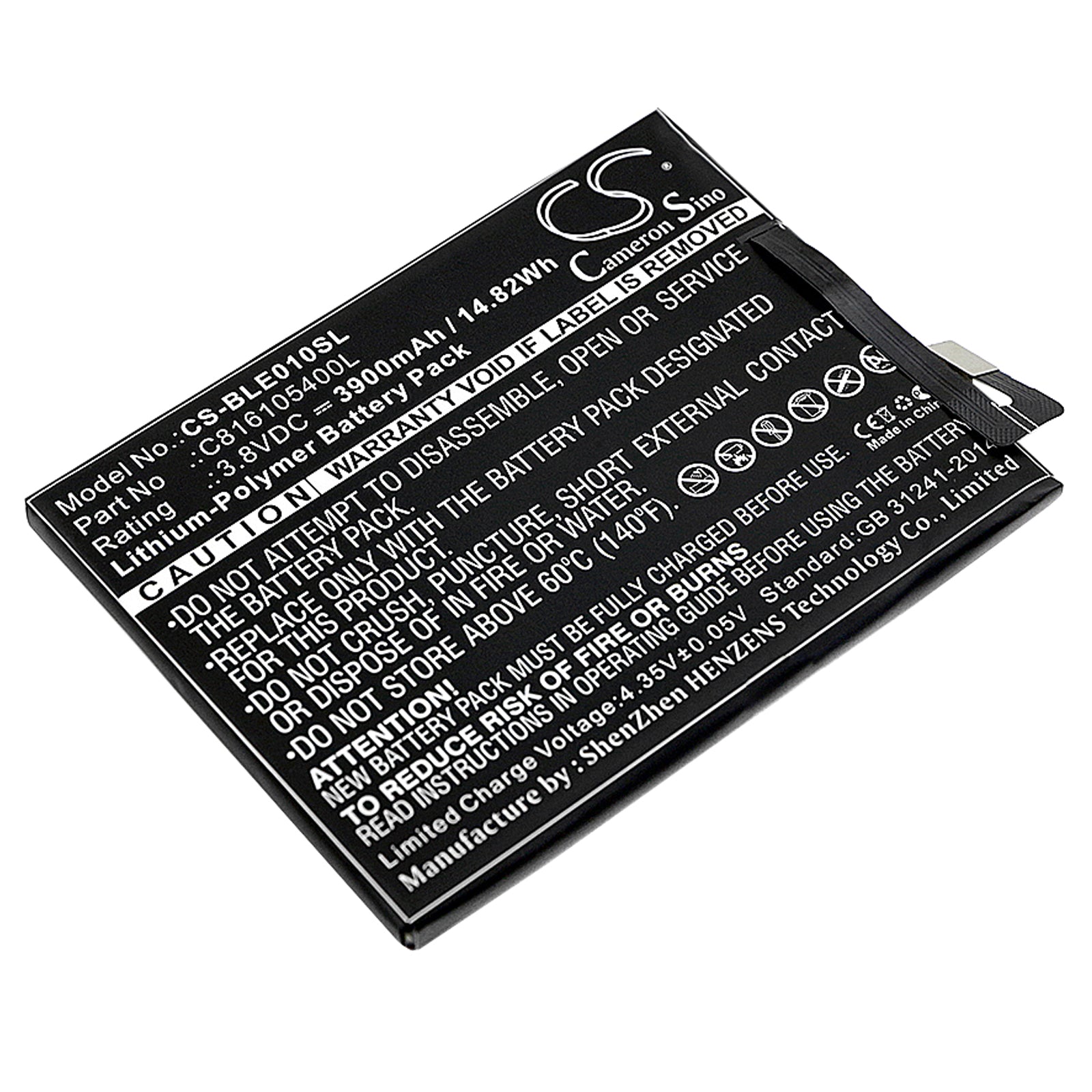 3.8V 3900mAh/14.82Wh Li-Polymer Mobile/SmartPhone Battery for BLU