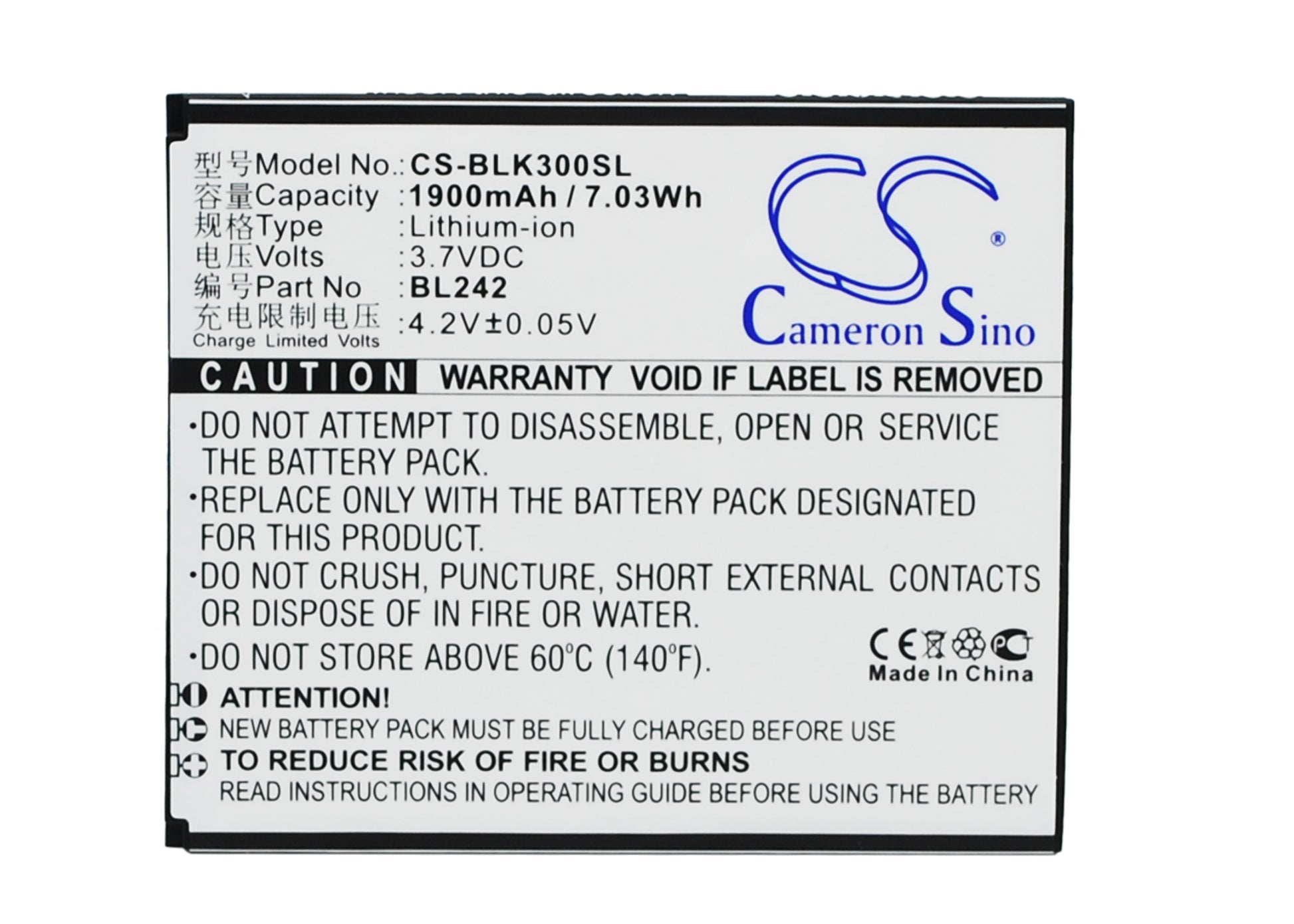 3.7V 1900mAh/7.03Wh Li-ion Mobile/SmartPhone Battery for Lenovo