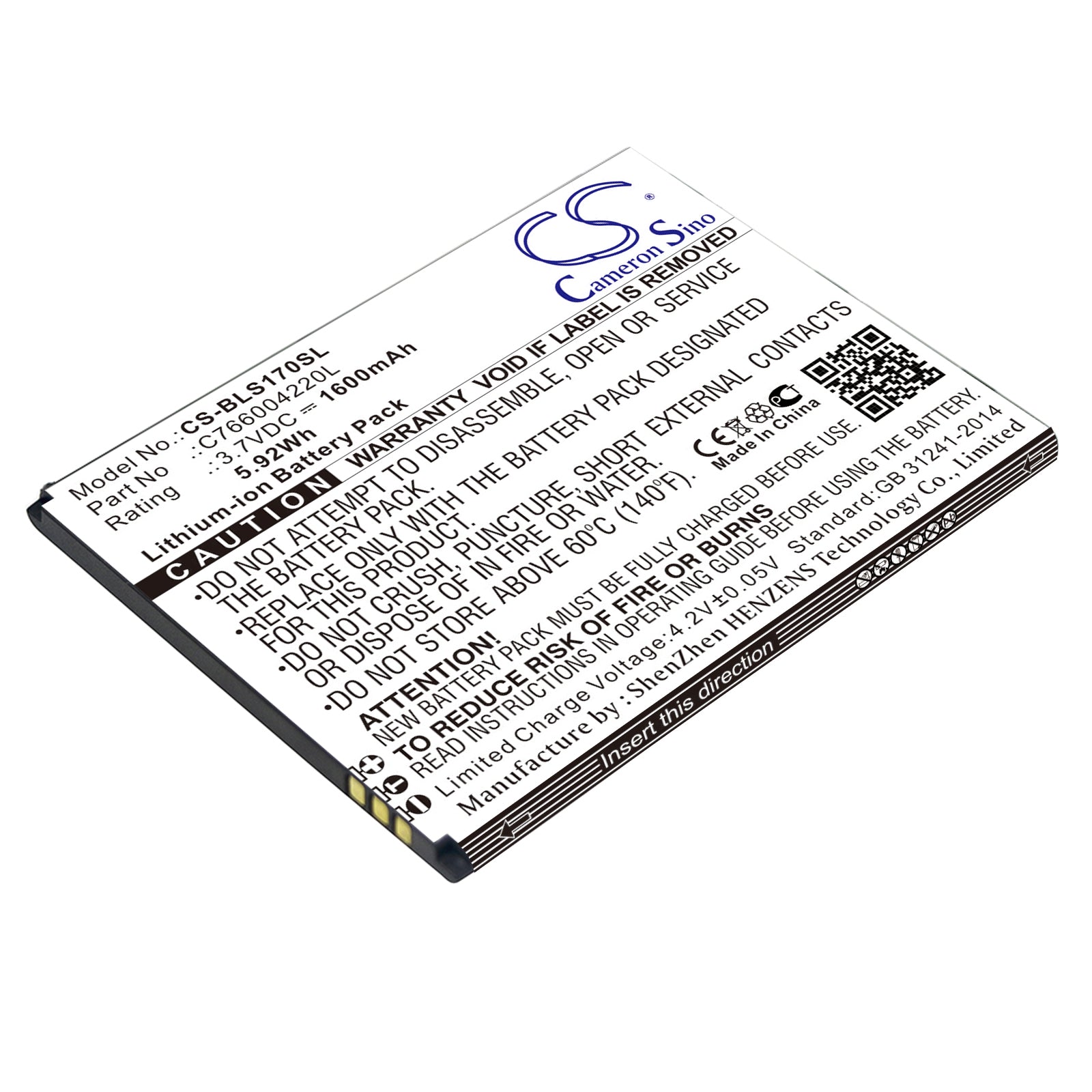 3.7V 1600mAh/5.92Wh Li-ion Mobile/SmartPhone Battery for BLU
