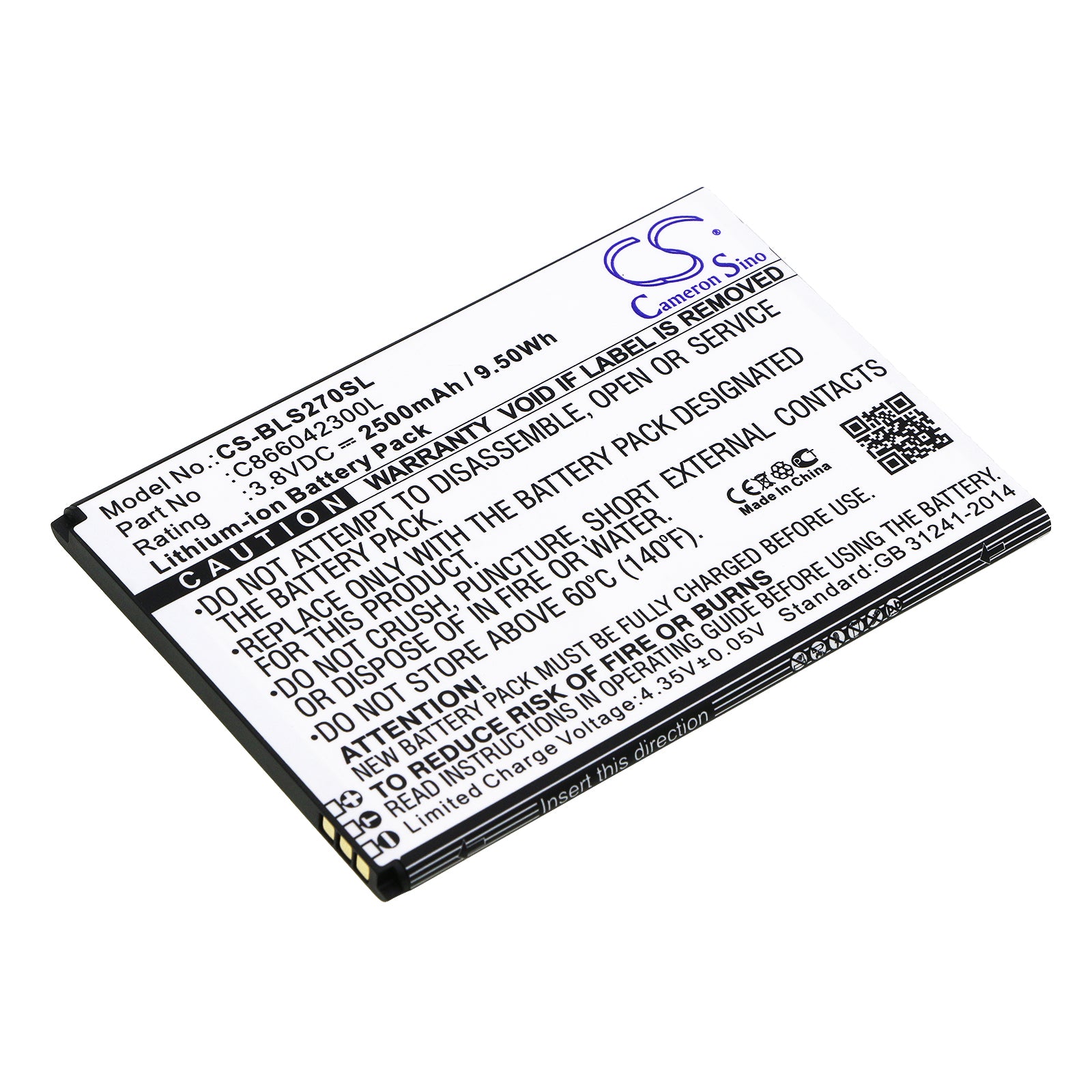 3.8V 2500mAh/9.50Wh Li-ion Mobile/SmartPhone Battery for BLU