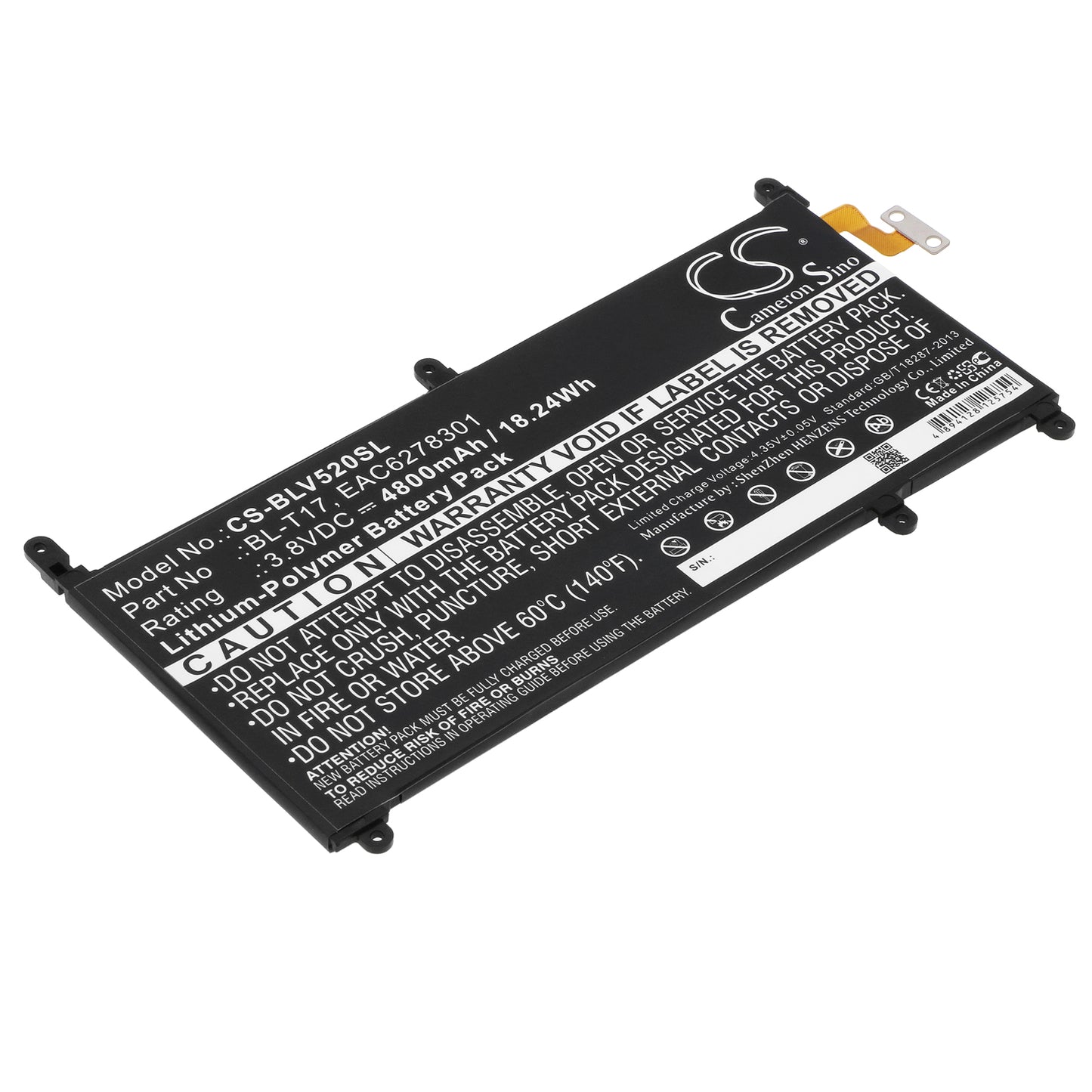 3.8V 4800mAh/18.24Wh Li-Polymer Tablet Battery for LG