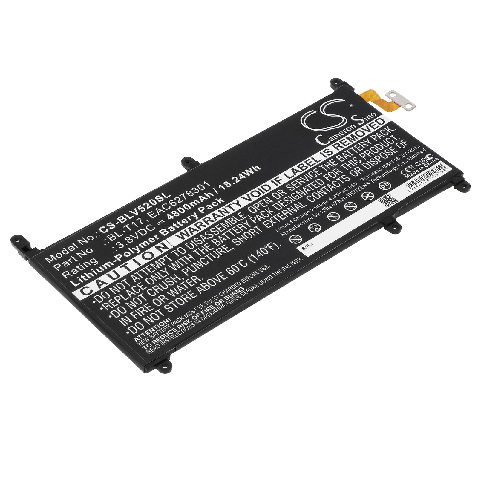 3.8V 4800mAh/18.24Wh Li-Polymer Tablet Battery for LG