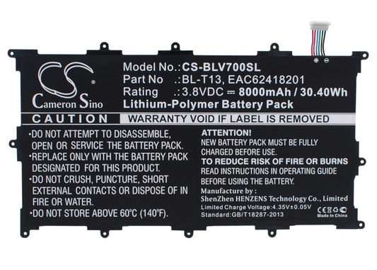 3.8V 8000mAh/30.40Wh Li-Polymer Tablet Battery for LG