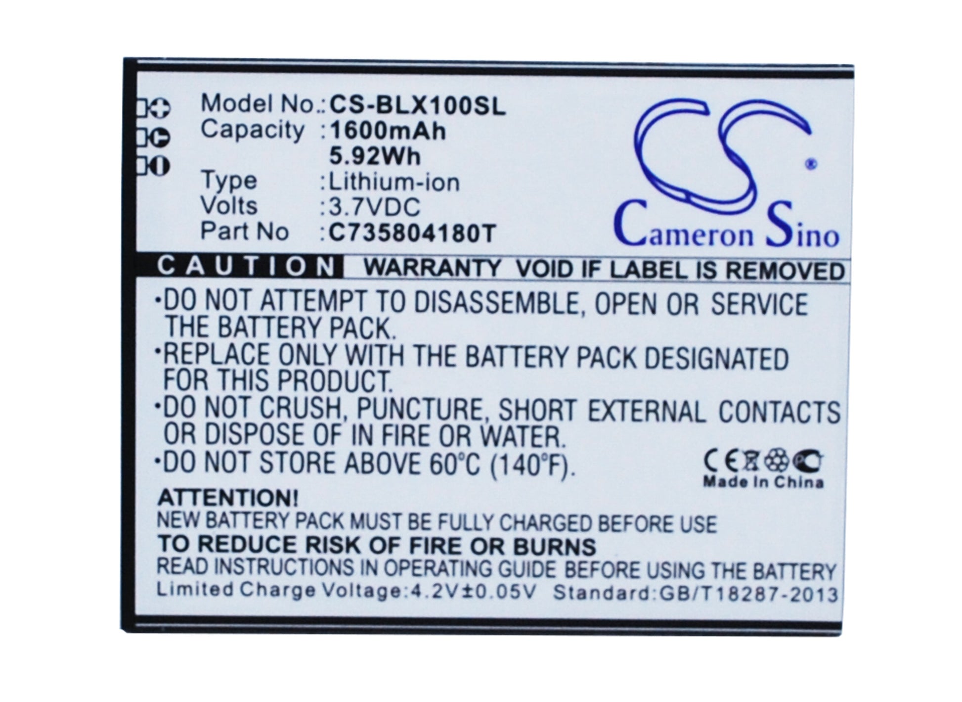 3.7V 1600mAh/5.92Wh Li-ion Mobile/SmartPhone Battery for BLU